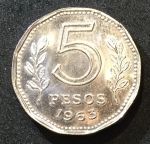 Аргентина 1961-8 гг. KM# 59 • 5 песо. Фрегат «Президент Сармьенто» • MS BU
