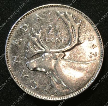 Канада 1947 г. • KM# 35 • 25 центов • Георг VI • олень • серебро • BU- 
