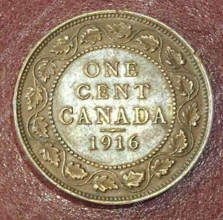 Канада 1916 г. • KM# 21 • 1 цент • Георг V • регулярный выпуск • AU+