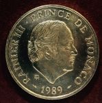 Монако 1989 г. KM# 164 • 100 франков • 40-летие правления Ренье III • серебро • памятный выпуск • MS BU