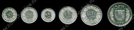 Швейцария 1981-2000 гг. • KM# 23..40 • 10 раппенов - 5 франков • лот 6 монет • регулярный выпуск • AU - MS BU