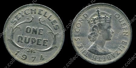 Сейшелы 1974 г. • KM# 13 • 1 рупии • Елизавета II • регулярный выпуск • MS BU