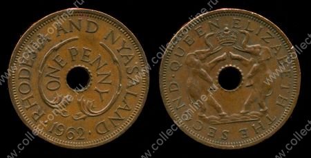 Родезия и Ньясаленд •1962 г. • KM# 2 • 1 пенни • слоны • AU - UNC