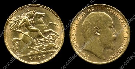 Великобритания 1907 г. • KM# 804 • полсоверена • Эдуард VII • св. Георгий • золото • регулярный выпуск • BU