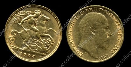 Великобритания 1906 г. • KM# 804 • полсоверена • Эдуард VII • св. Георгий • золото • регулярный выпуск • BU-