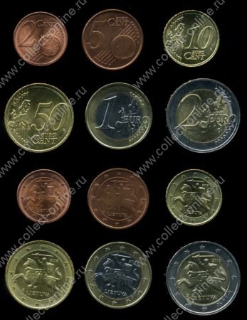 Литва 2015 г. • 2,5,10,50 центов, 1 и 2 евро • лот 6 монет • MS BU