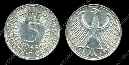 Германия • ФРГ 1965 г. F (Штутгарт) • KM# 112.1 • 5 марок • серебро • регулярный выпуск • MS BU ( кат. - $30 )