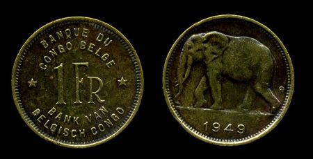 Бельгийское Конго 1949 г. • KM# 26 • 1 франк • слон • регулярный выпуск • XF