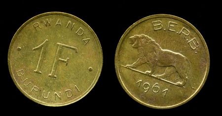 Руанда-Урунди 1961г. KM# 1 • 1 франк • лев • регулярный выпуск • XF
