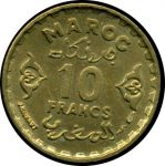 Марокко 1952 г. (AH1371 г ) • KM# Y49 • 10 франков • регулярный выпуск • MS BU ( кат. - $15 )