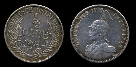Германская Восточная Африка 1904 г. A • KM# 9 • ½ рупии • Вильгельм II • регулярный выпуск • XF+ ( кат. - $100 )