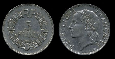 Франция 1933 г. • KM# 888 • 5 франков • регулярный выпуск • MS BU ( кат. - $14 )