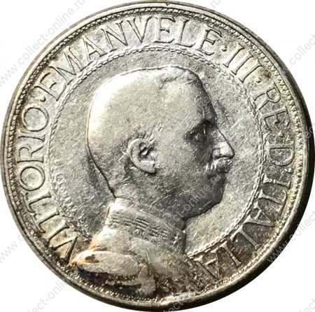 Италия 1911 г. • KM# 46 • 2 лиры • Виктор Эммануил III • серебро • регулярный выпуск • VF- ®