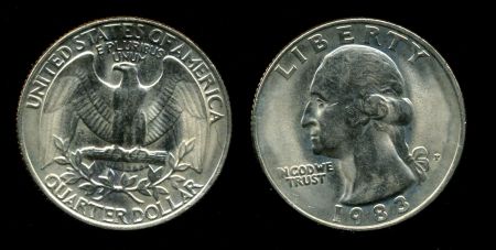 США 1983 г. P • KM# 164a • квотер (25 центов) • Джордж Вашингтон • регулярный выпуск • MS BU Люкс!! ( кат. - $50 )