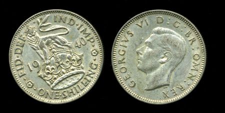 Великобритания 1940 г. • KM# 853 • 1 шиллинг • Георг VI • британский лев • регулярный выпуск • BU/UNC