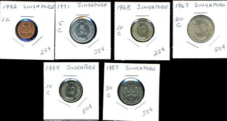 Сингапур 1967-1992 гг. KM# • 1 - 20 центов • набор 6 разных типов • регулярный выпуск • MS BU
