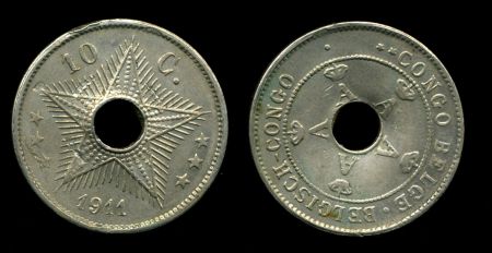 Бельгийское Конго 1911 г. • KM# 18 • 10 сантимов • регулярный выпуск • BU*