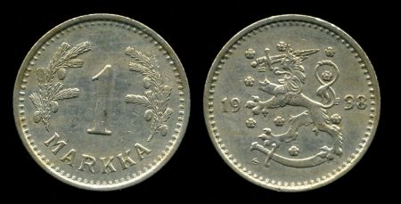 Финляндия 1938 г. S • KM# 30 • 1 марка • финский "лев" • регулярный выпуск • MS BU ( кат. - $6 )
