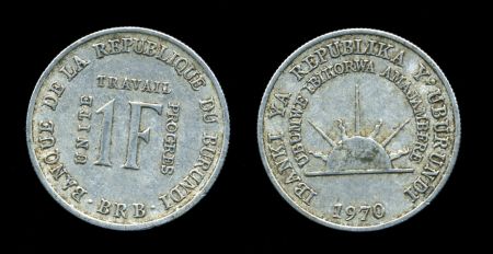 Бурунди 1970 г. • KM# 18 • 1 франк • государственный герб • регулярный выпуск • XF