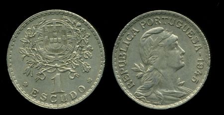 Португалия 1945 г. • KM# 578 • 1 эскудо • регулярный выпуск • UNC ( кат. - $75 )