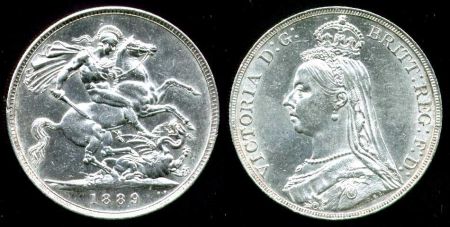 Великобритания 1889 г. • KM# 765 • крона • Королева Виктория(юбилейный портрет) • регулярный выпуск • MS BU