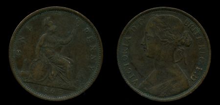 Великобритания 1861 г. KM# 749.2 • 1 пенни • королева Виктория • регулярный выпуск • XF- ( кат. - $85 )