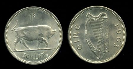 Ирландия 1963 г. • KM# 14a • 1 шиллинг • бык • регулярный выпуск • MS BU