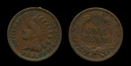 США 1906 г. • KM# 90a • 1 цент • "Индеец" • регулярный выпуск • XF-