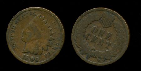 США 1890 г. • KM# 90a • 1 цент • "Индеец" • регулярный выпуск • F