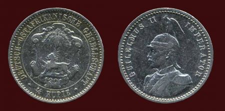 Германская Восточная Африка 1901 г. • KM#  • ¼ рупии • Вильгельм II • регулярный выпуск • XF-AU ( кат. - $200 )