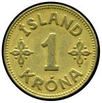 Исландия 1940 г. • KM# 3.1(3.2) • 1 крона • государственный герб • регулярный выпуск • +/- XF ( кат. - $6 )