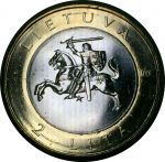 Литва 2012 г. • KM# 186.1 • 2 лита • Города курорты • Паланга • средневековый рыцарь • герб города • регулярный выпуск • MS BU ( кат.- $ 4,00 )