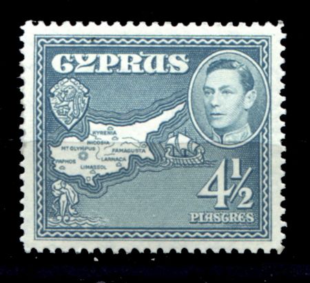 Кипр 1938-51 гг. • Gb# 157 • 4 Ѕ pi. • Георг VI основной выпуск • карта Кипра • MH OG XF ( кат.- £2.75- )