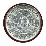 Германия 1919 г. D(Мюнхен) • KM# 17 • ½ марки • Имперский орел • регулярный выпуск • MS BU ( кат. - $80 )