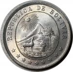 Боливия 1908 г. • KM# 174.3 • 10 сентаво • лама на фоне горы Потоси • регулярный выпуск • MS BU
