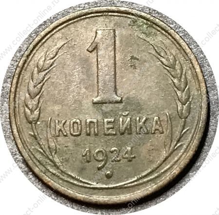 СССР 1924 г. • KM# Y76 • 1 копейка • герб СССР • регулярный выпуск • VF