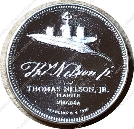 США 1976 г. • Томас Нельсон • мини-копия памятной медали конгресса США • серебро • MS BU пруф