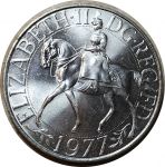 Великобритания 1977 г. • KM# 920 • 25 пенсов(крона) • Юбилей коронации Елизаветы II • памятный выпуск • MS BU