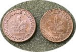 Германия • ФРГ 1966 г. F и G • KM# 105 • 1 пфенниг (2 монеты) • дубовые листья • регулярный выпуск • XF-AU