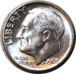 США 1963 г. • KM# 195 • дайм(10 центов) • (серебро) • Франклин Рузвельт • факел • регулярный выпуск • MS BU