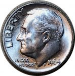 США 1964 г. D • KM# 195 • дайм(10 центов) • (серебро) • Франклин Рузвельт • факел • регулярный выпуск • MS BU