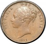 Великобритания 1853 г. • KM# 739 • 1 пенни • королева Виктория • регулярный выпуск • AU* ( кат. - $300+ )