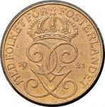 Швеция 1921 г. • KM# 779.2 • 5 эре • королевская монограмма • регулярный выпуск • AU+ (кат. -$50.00)
