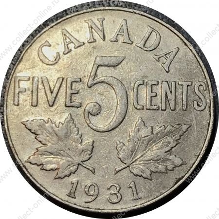 Канада 1931 г. • KM# 29 • 5 центов • Георг V • кленовые листья • регулярный выпуск • F-VF