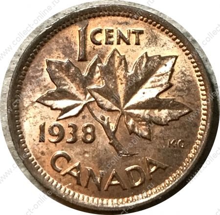 Канада 1938 г. • KM# 328 • 1 цент • Георг VI • регулярный выпуск • MS BU