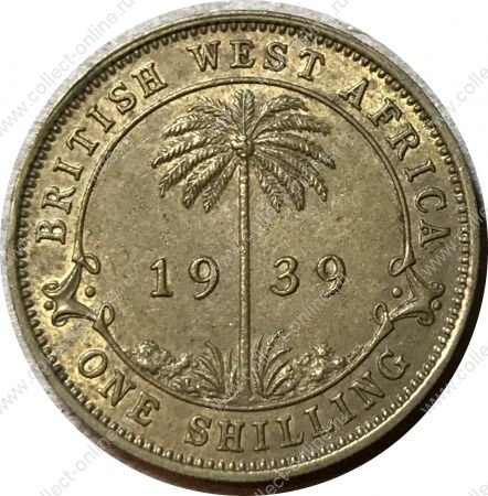 Британская Западная Африка 1939 г. • KM# 23 • 1 шиллинг • пальма • регулярный выпуск • MS BU ( кат. - $30 )