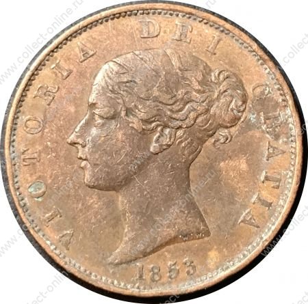 Великобритания 1853 г. • KM# 726 • полпенни • королева Виктория • регулярный выпуск • AU- ( кат. - $175+ )