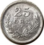 Швеция 1918 г. • KM# 785 • 25 эре • герб • серебро • регулярный выпуск • AU ( кат. - $30 )