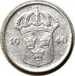 Швеция 1940 г. • KM# 780 • 10 эре • Корона • серебро • регулярный выпуск • XF+