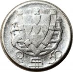Португалия 1943 г. • KM# 580 • 2 ½ эскудо • каравелла Колумба • серебро • регулярный выпуск • F-VF